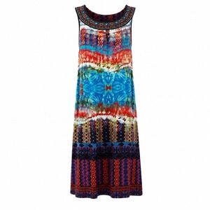 Studio One Womens Dress XL Multicolor Boho Tribal Tie Dye Beaded Summer Sheath